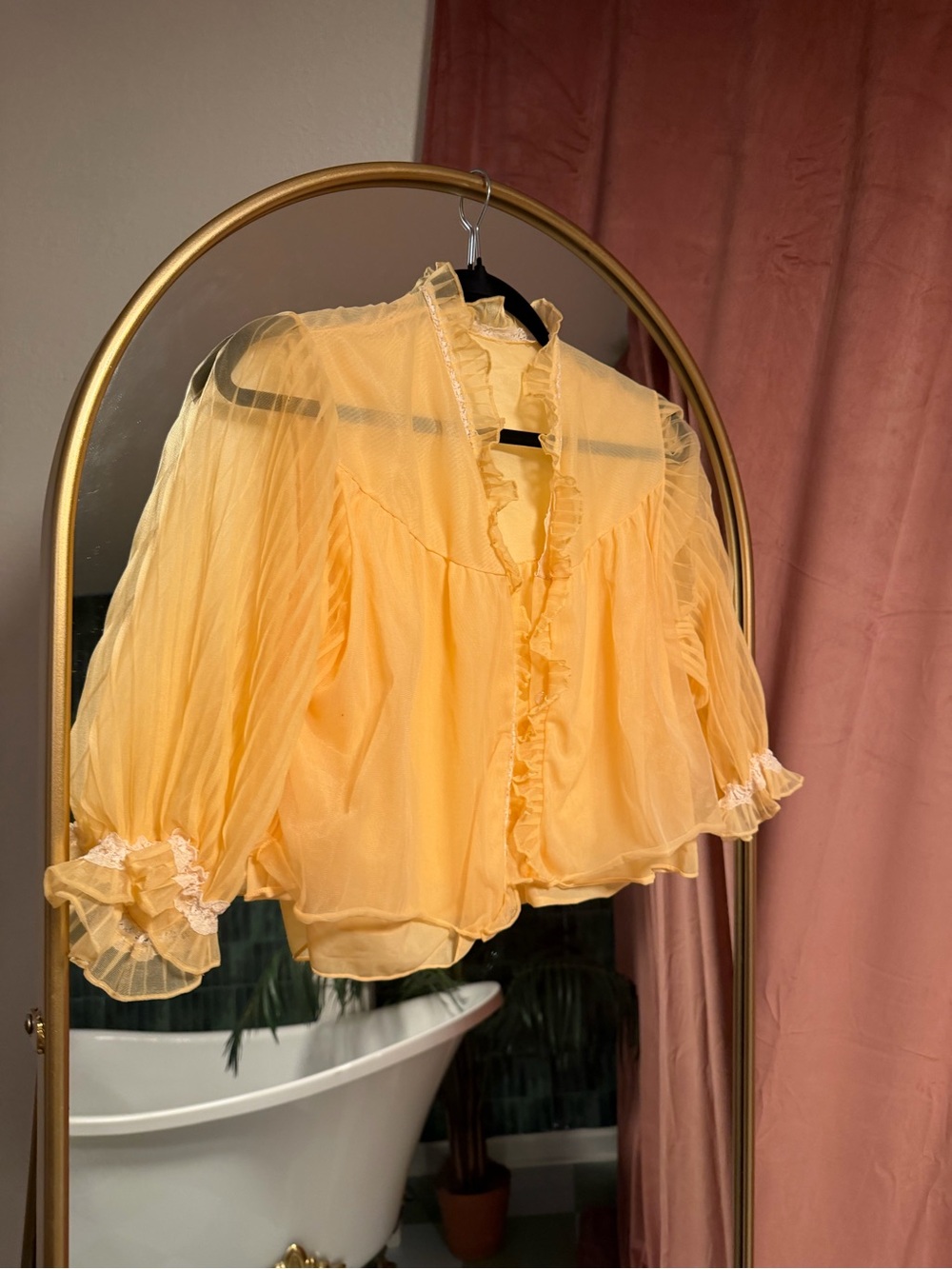 Sheer Ruffle-Trim Yellow Blouse - Picture 1 of 4